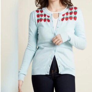 Modcloth Lightweight Strawberry Cardigan in Light Blue